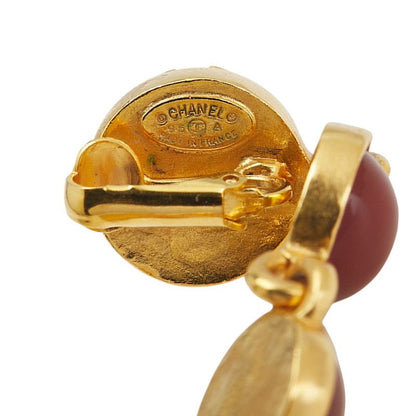 Chanel Vintage Coco Mark Round Swing Gold Wine Red Plated Ladies Chanel