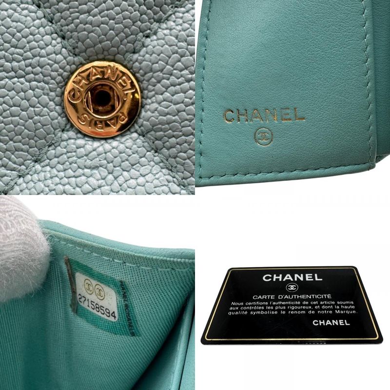 Chanel Boy Chanel Mint Trifold Wallet Branded Coin Purse Bill Blue Ladies