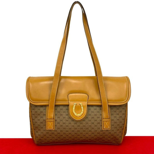 Gucci Vintage Micro GG Horseshoe Hardware Leather Bag Tote