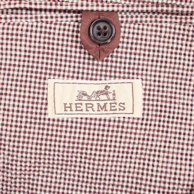Hermes 18ss Checked Seersucker Tailored Jacket G19821 Brown 46