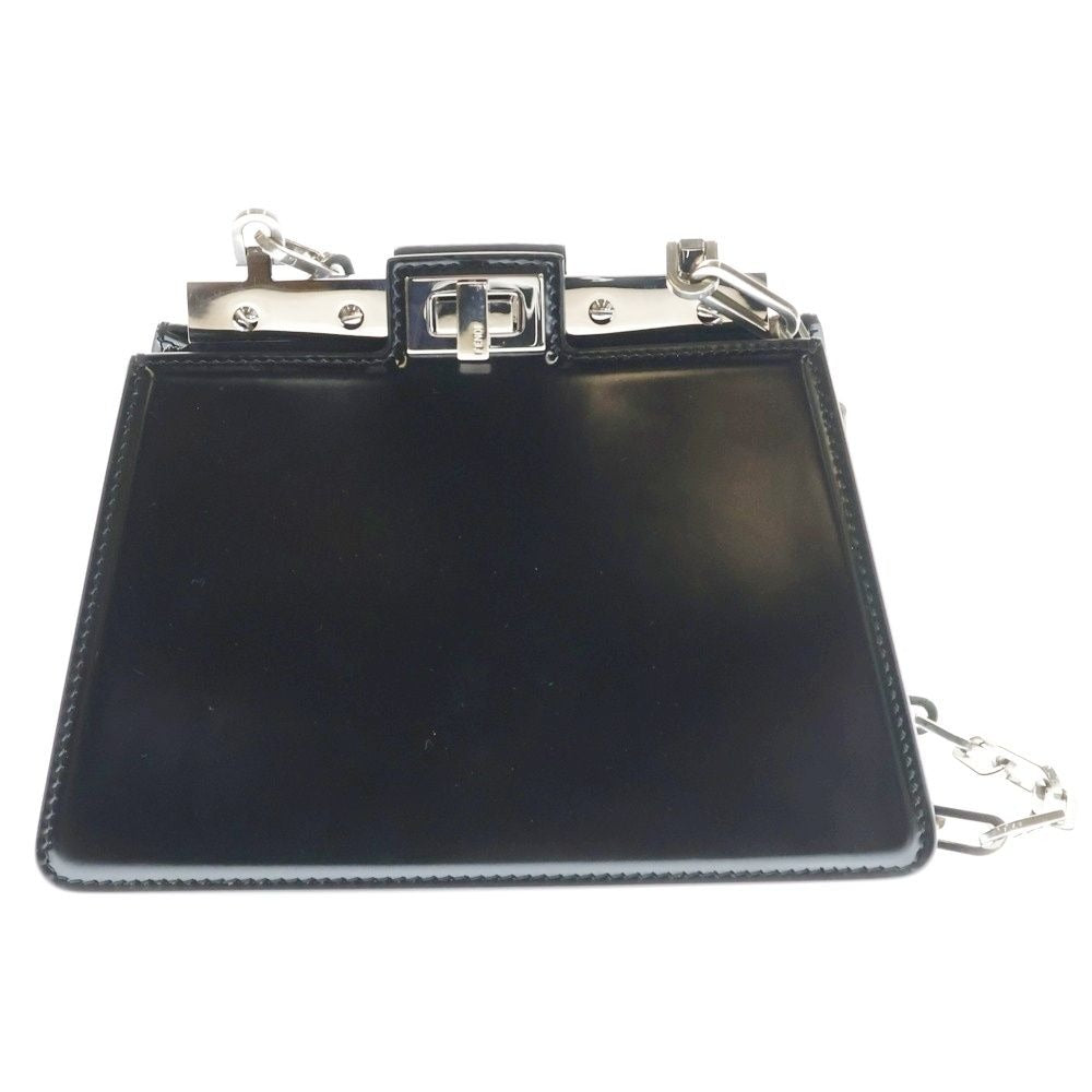 Fendi Peekaboo Cut Mini Shoulder Bag Chain Leather Black