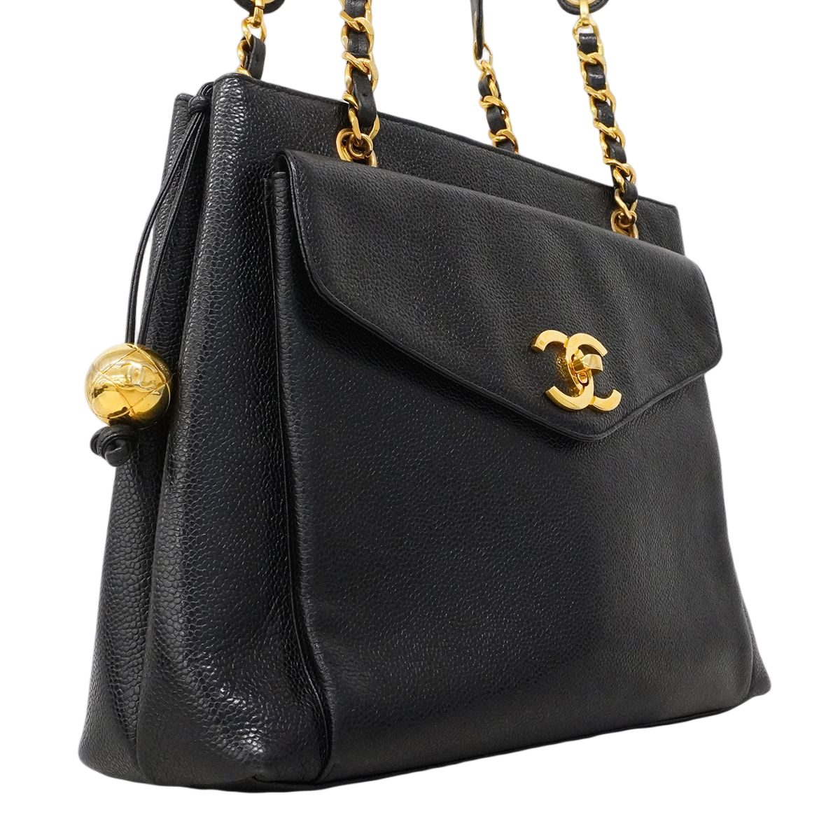Chanel Chain Tote Caviar Leather Black Gold — view 2