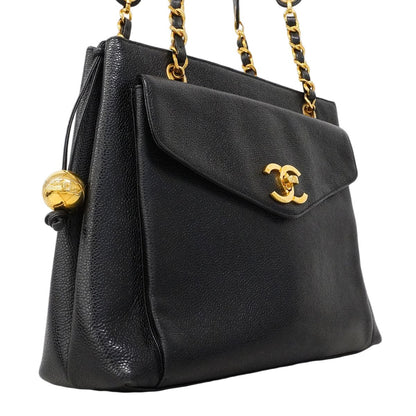 Chanel Chain Tote Caviar Leather Black Gold — view 2