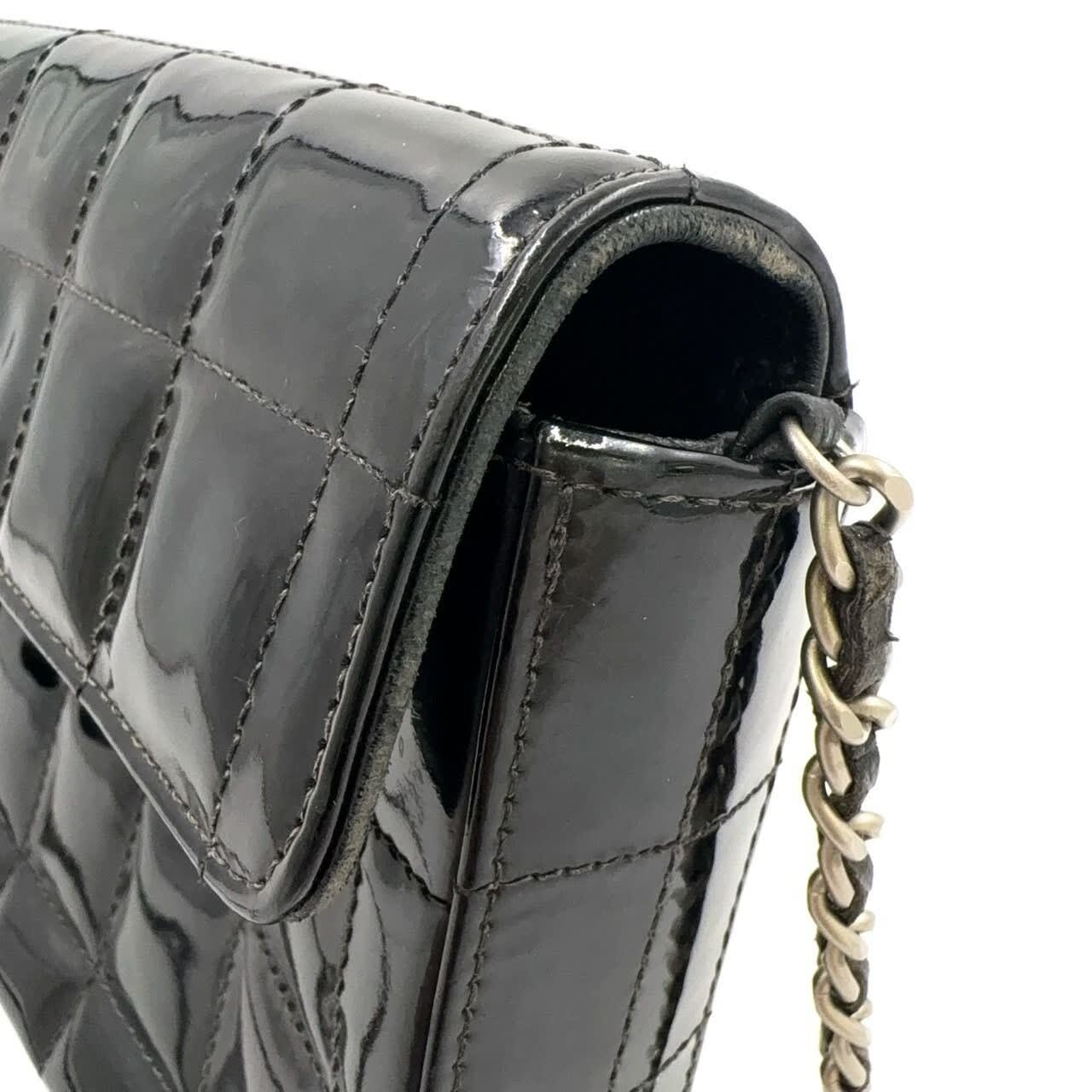 Chanel Patent Leather East West Chocolate Bar Flap Bag Black Purse