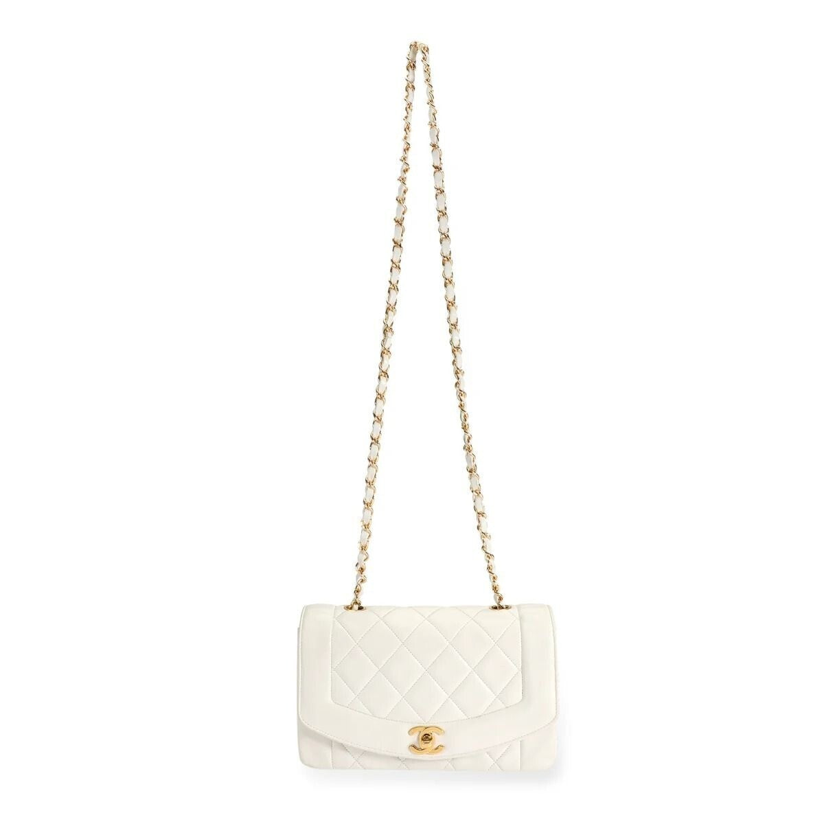 Chanel Diana Medium Single Flap Quilted Matelasse Lambskin Bag White