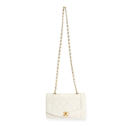 Chanel Diana Medium Single Flap Quilted Matelasse Lambskin Bag White
