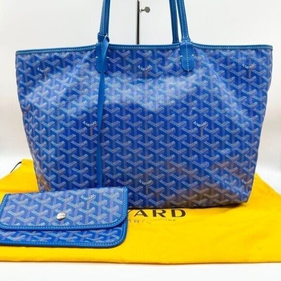 Rare Authentic Goyard Saint Louis PM Blue Shoulder Tote Bag &amp; Pouch