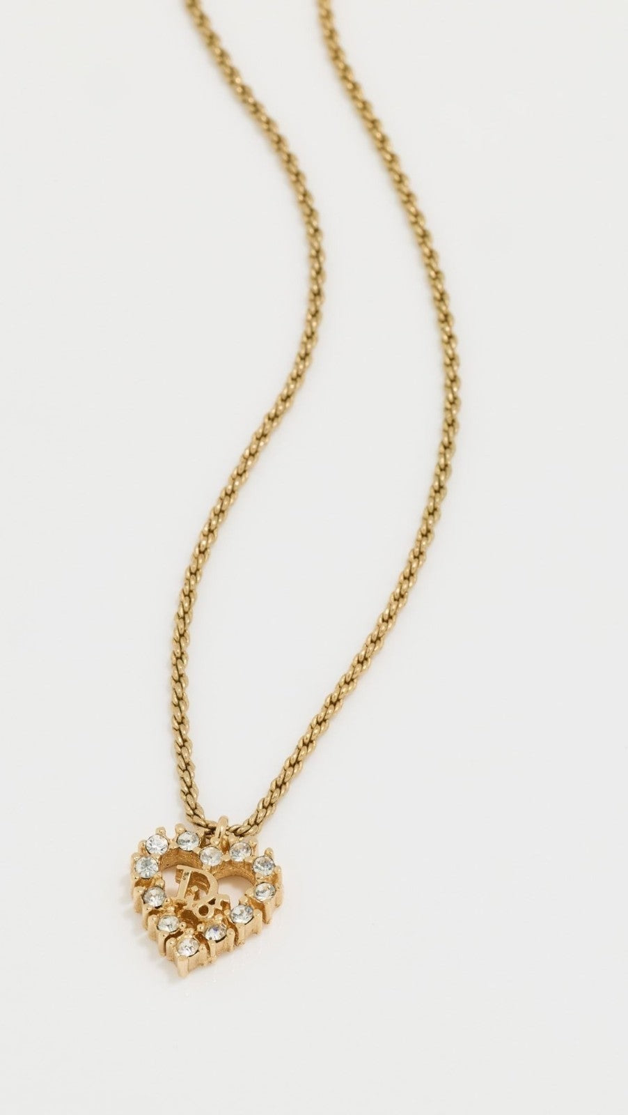 Christian Dior Vintage Rhinestone Crystal Heart Necklace Gold Plated