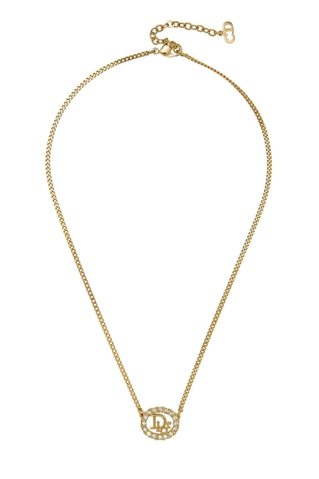 Christian Dior Vintage Rhinestone Crystal Round Necklace Gold Plated