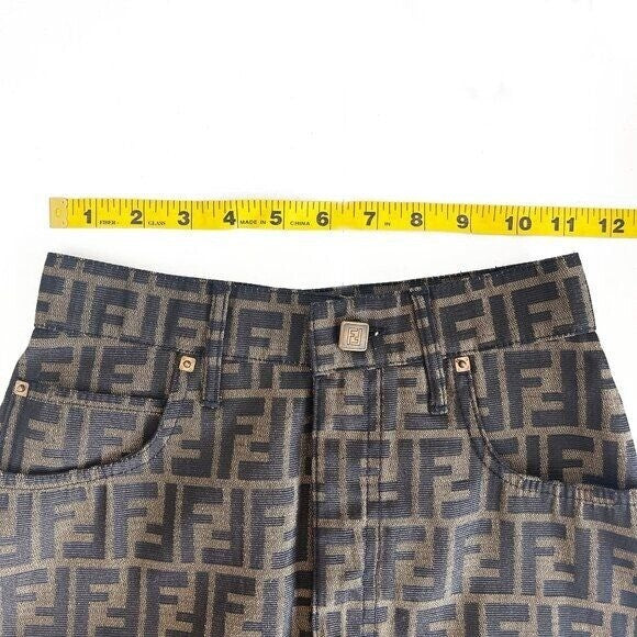 Authentic Fendi Ff Zucca Vintage Printed Mini Skirt Brown Tan Pockets