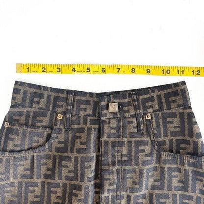 Authentic Fendi Ff Zucca Vintage Printed Mini Skirt Brown Tan Pockets