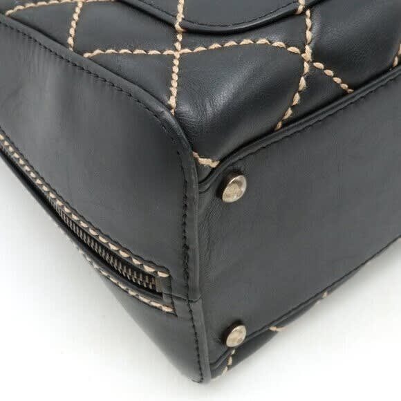 Chanel CC Wild Stitch Vintage Quilted Shoulder Bag Tote Calfskin Black