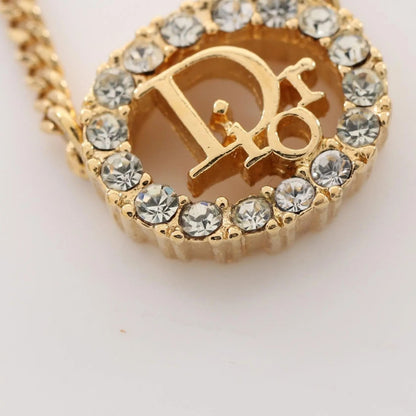 Christian Dior Vintage Rhinestone Crystal Round Necklace Gold Plated