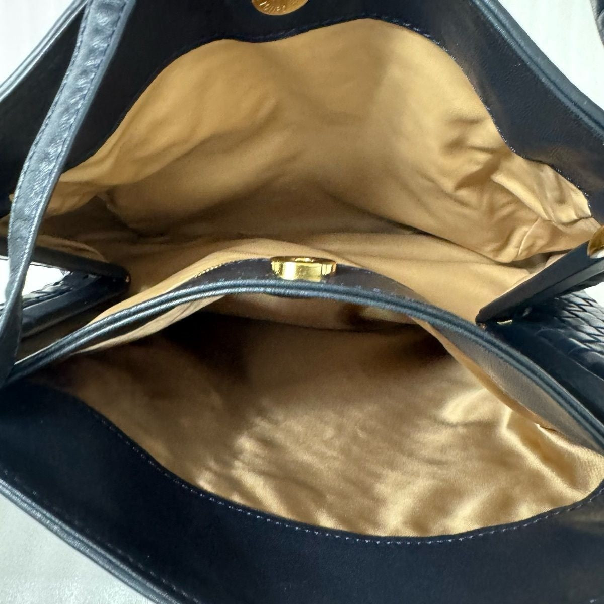 Bottega Veneta Intrecciato Nappa Shoulder Bag Purse Navy Black Leather