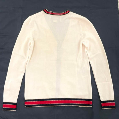 Gucci Ivory Cream Web Stripe Trimmed Buttons Wool Cardigan Sweater Long Sleeve S