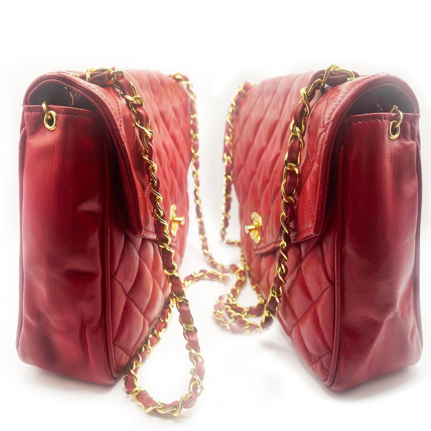 Chanel CC 24k Vintage Jumbo Envelope Flap Bag Lambskin Timeless Red