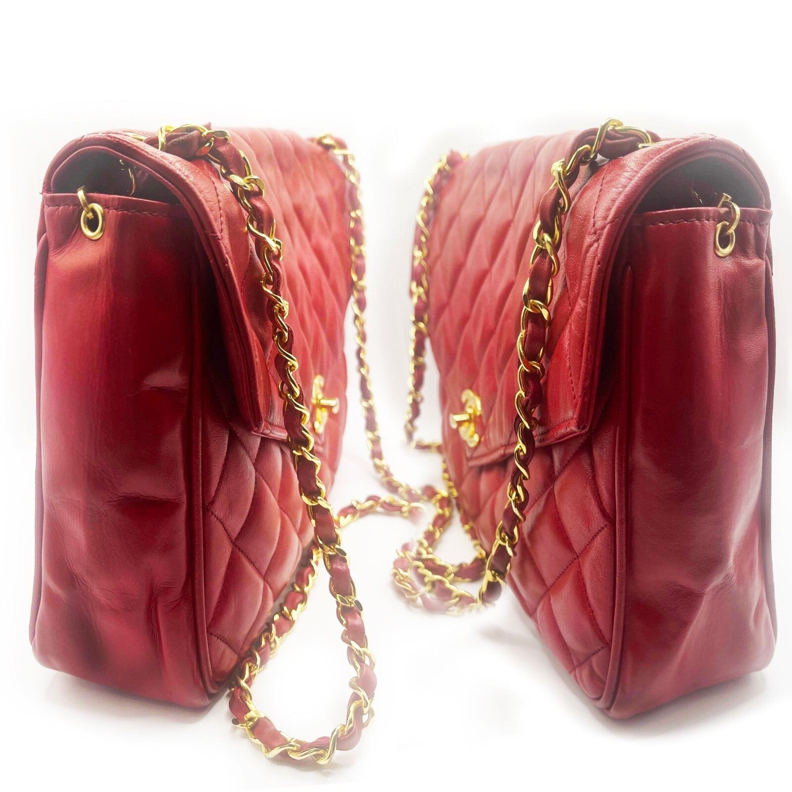 Chanel CC 24k Vintage Jumbo Envelope Flap Bag Lambskin Timeless Red