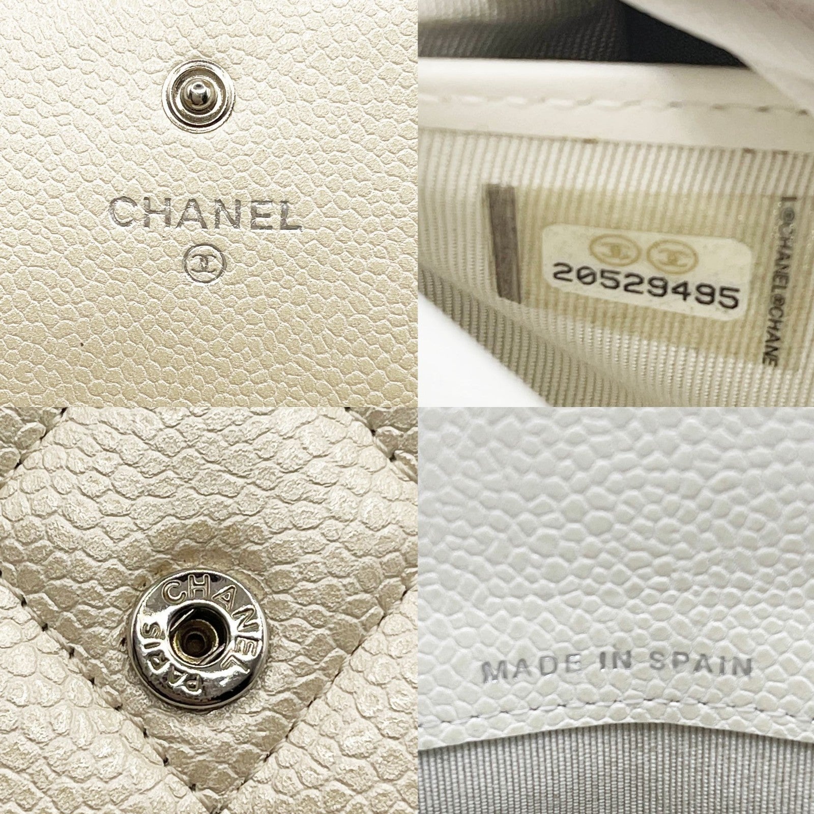 Authentic Chanel CC Classic Timeless Caviar Flap Wallet on Chain Purse White Bag