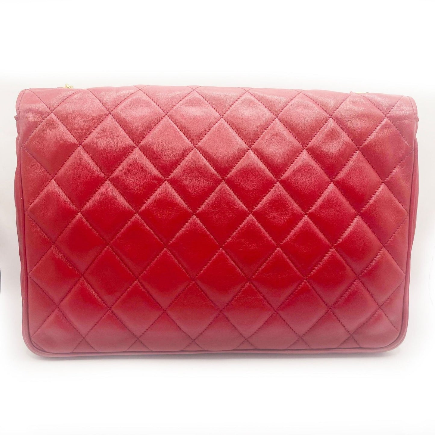 Chanel CC 24k Vintage Jumbo Envelope Flap Bag Lambskin Timeless Red