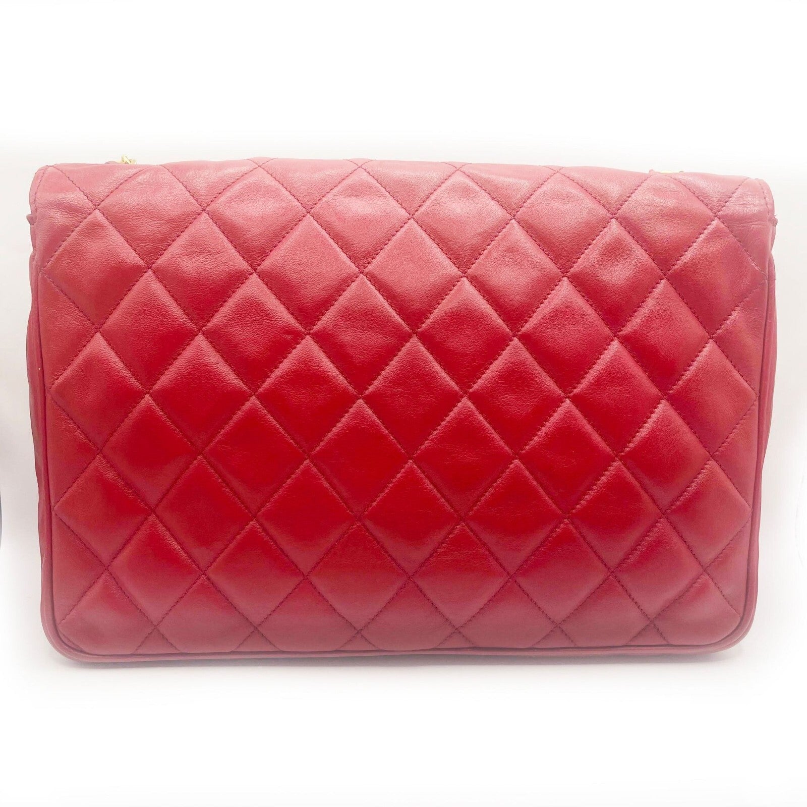 Chanel CC 24k Vintage Jumbo Envelope Flap Bag Lambskin Timeless Red