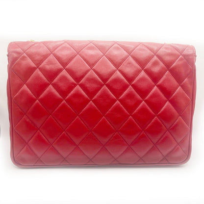 Chanel CC 24k Vintage Jumbo Envelope Flap Bag Lambskin Timeless Red