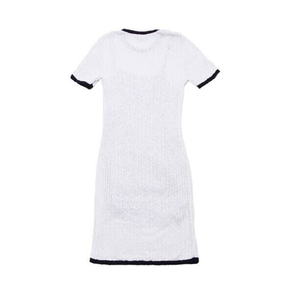Chanel CC Knit Mini Dress White Cotton Colorblock Cruise Collection