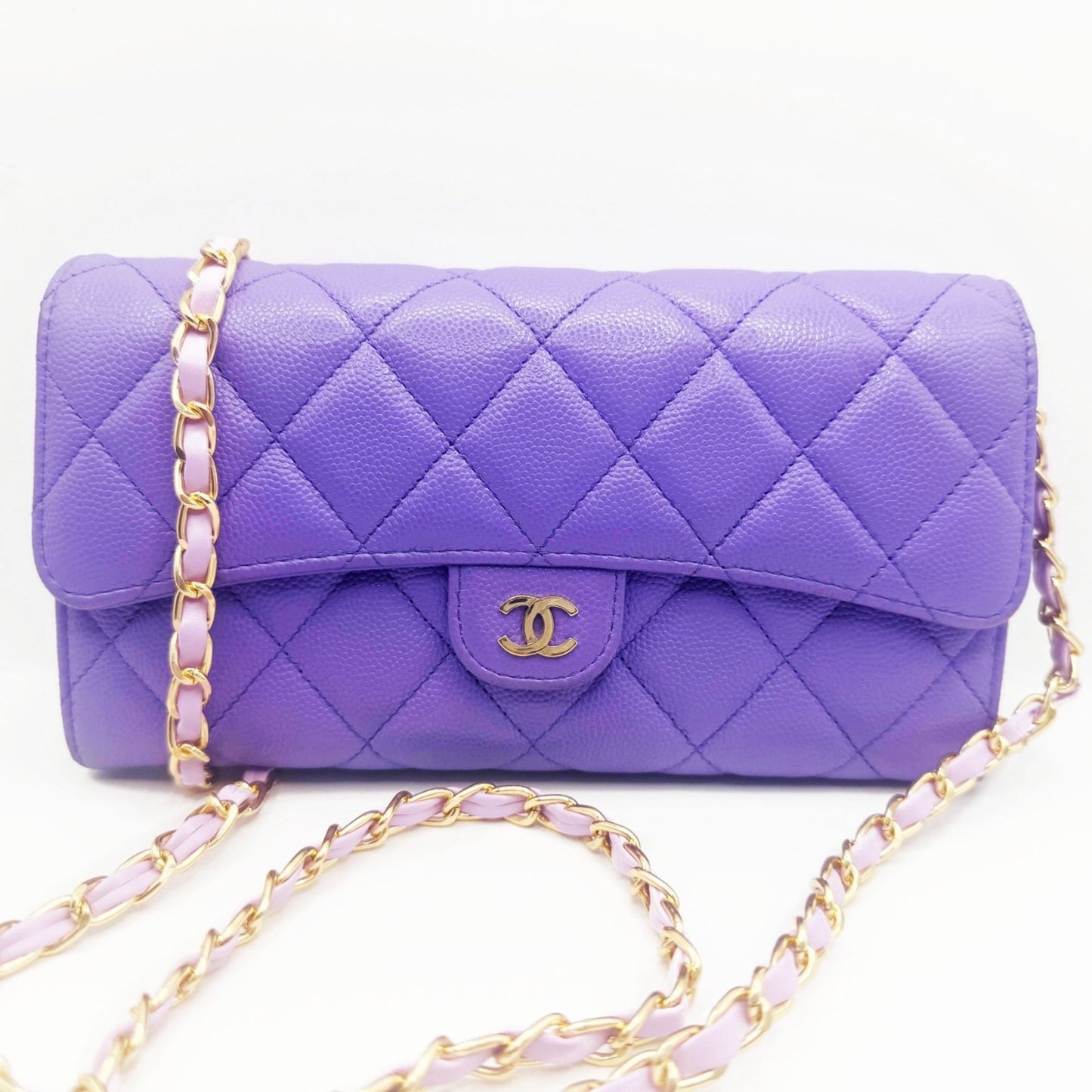 Rare Authentic Chanel CC Timeless Caviar Flap Wallet Chain Purse Purple Bag