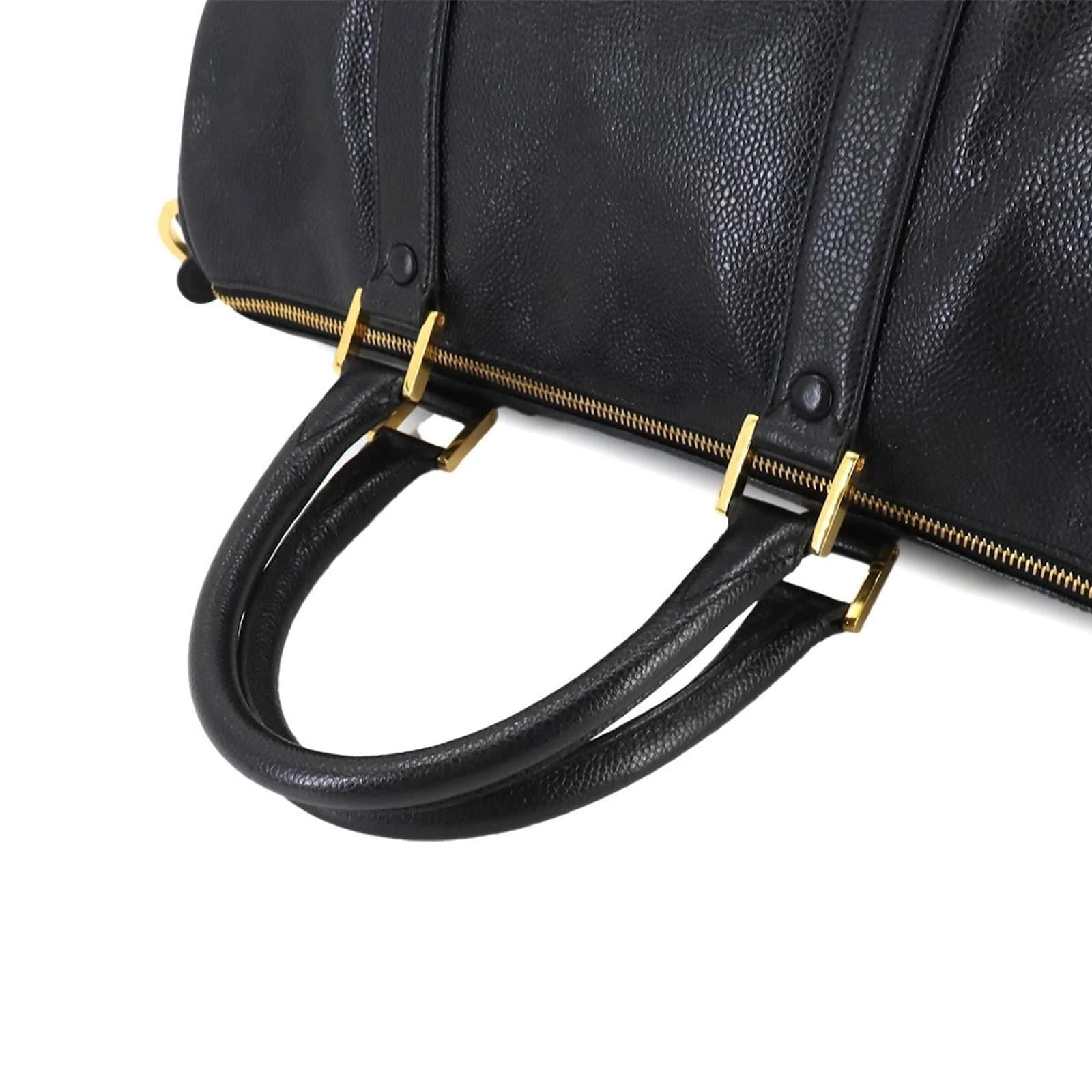 Chanel Caviar Leather Large Bowler Bag Travel Bag Duffle Black CC Tote