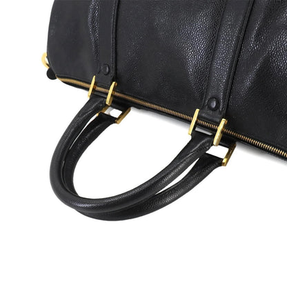 Chanel Caviar Leather Large Bowler Bag Travel Bag Duffle Black CC Tote