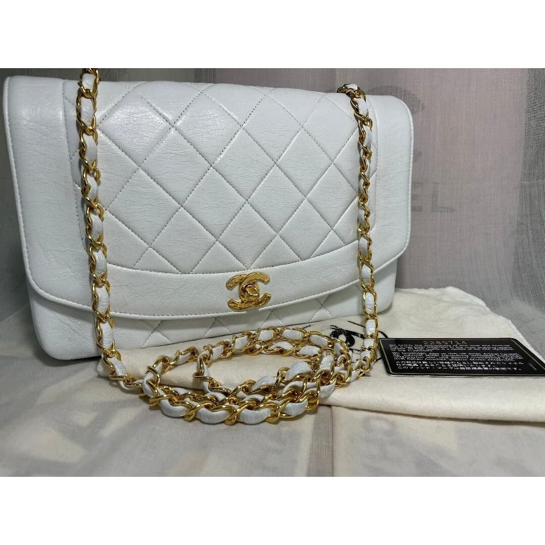 Chanel Diana Medium Single Flap Quilted Lambskin Bag White