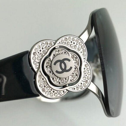Chanel CC Logo Rhinestone Camellia Sunglasses Shield Gradient Swarovski Crystal