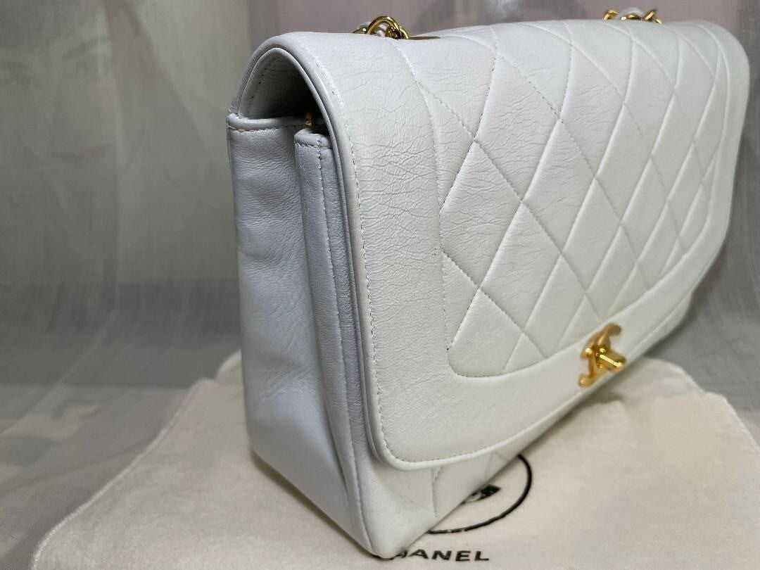 Chanel Diana Medium Single Flap Quilted Matelasse Lambskin Bag White