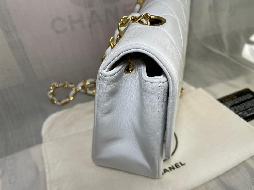 Chanel Diana Medium Single Flap Quilted Matelasse Lambskin Bag White