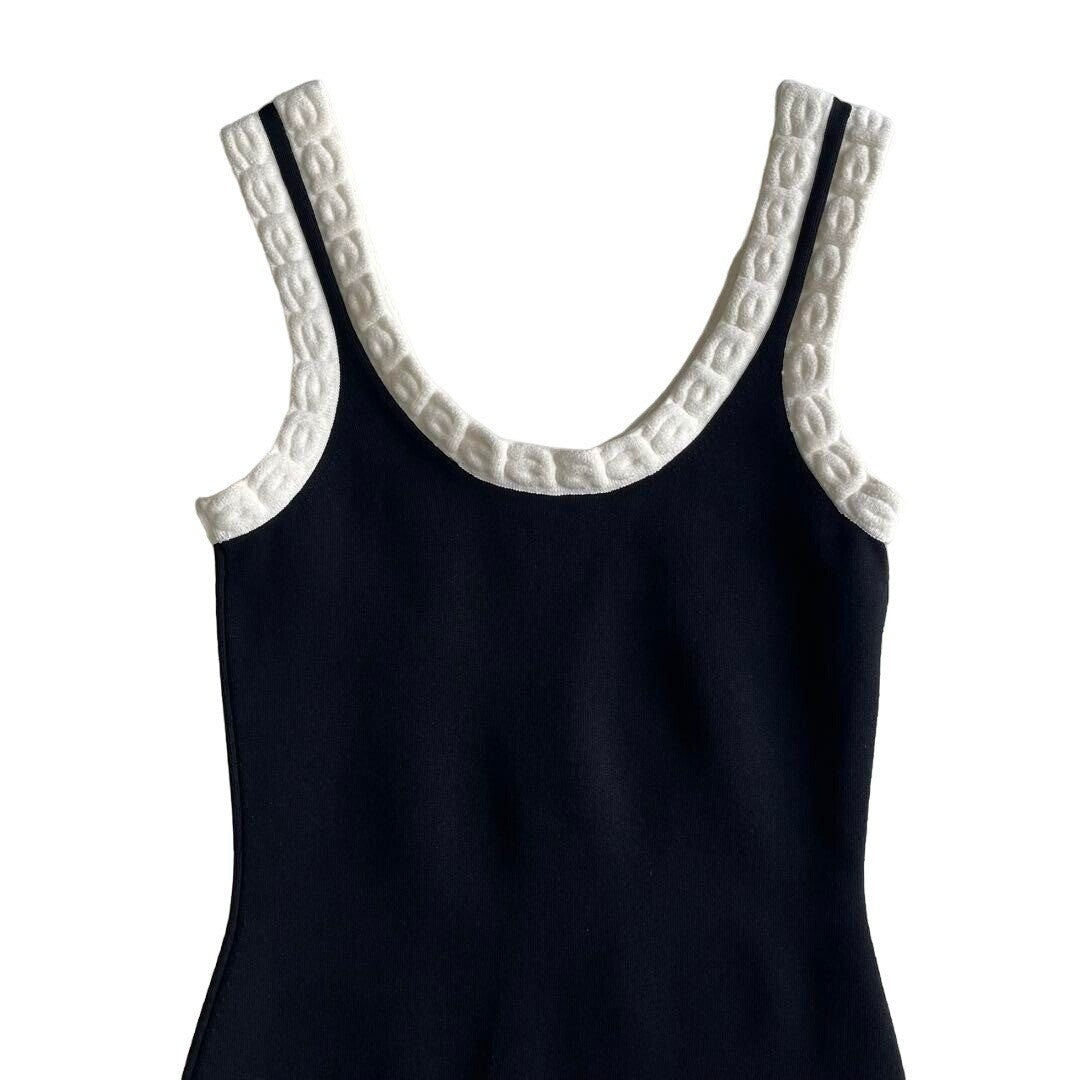 Alexander Wang Logo Jacquard Trim Tank Mini Dress Colorblock Black White XS