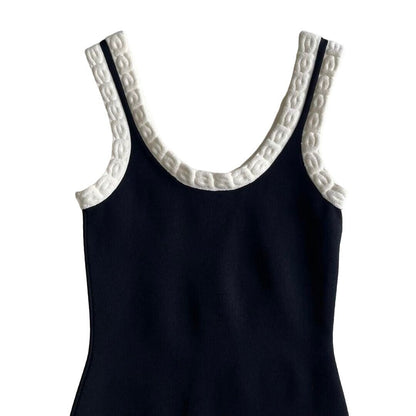 Alexander Wang Logo Jacquard Trim Tank Mini Dress Colorblock Black White XS
