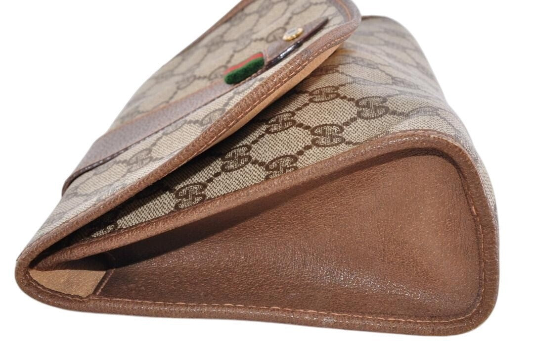 Gucci GG Supreme Ophidia Sherry Line Clutch Bag Wallet Web Canvas Tan