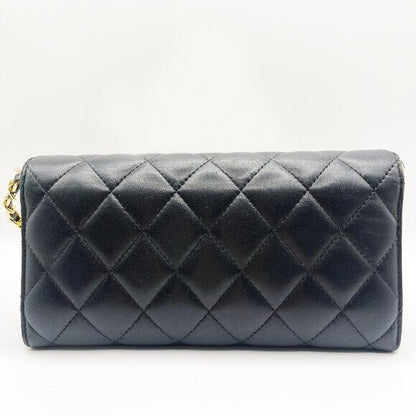 Chanel Lambskin Quilted Leather Wallet Chain Flap Black Purse Tote