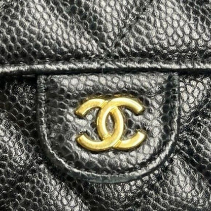 Chanel CC Classic Caviar Flap Wallet Quilted Leather Chain Purse Black