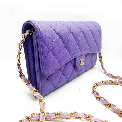 Rare Authentic Chanel CC Timeless Caviar Flap Wallet Chain Purse Purple Bag