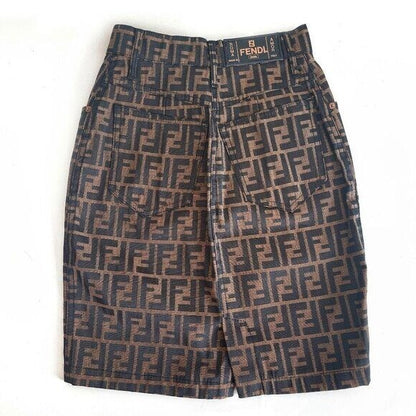 Authentic Fendi Ff Zucca Vintage Printed Mini Skirt Brown Tan Pockets