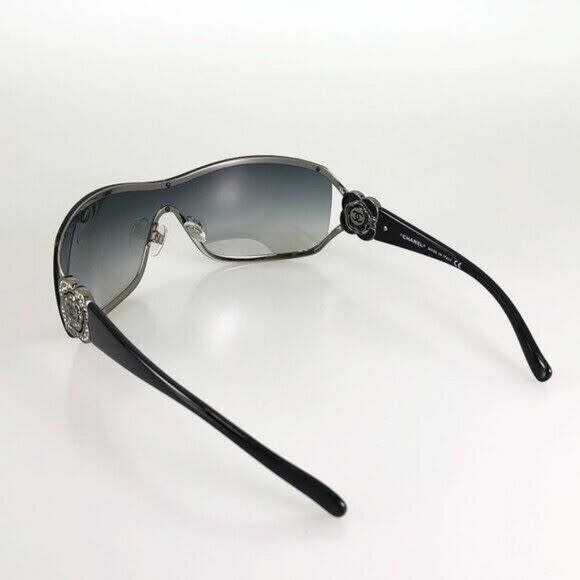 Chanel CC Logo Rhinestone Camellia Sunglasses Shield Gradient Swarovski Crystal