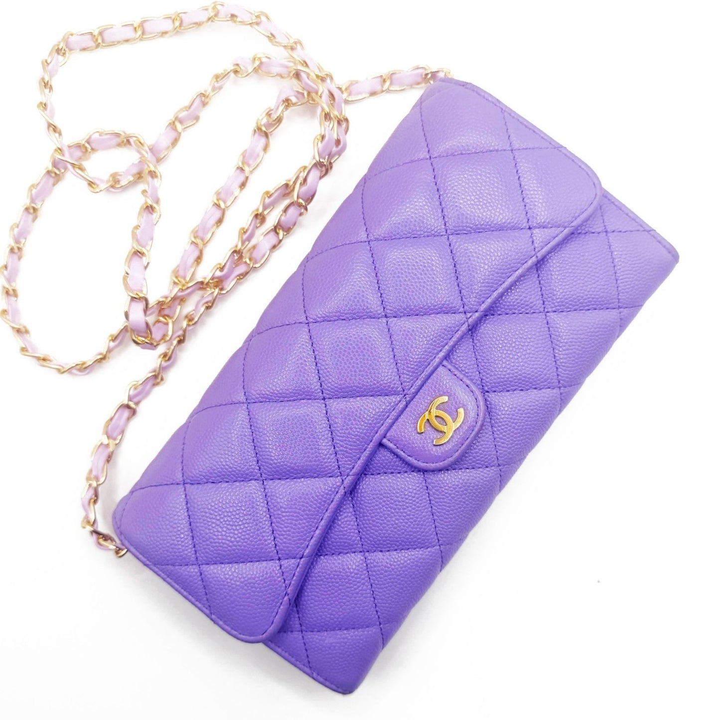 Rare Authentic Chanel CC Timeless Caviar Flap Wallet Chain Purse Purple Bag
