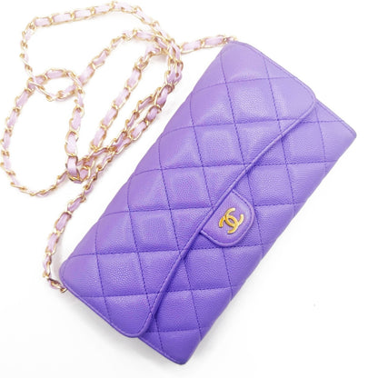 Rare Authentic Chanel CC Timeless Caviar Flap Wallet Chain Purse Purple Bag