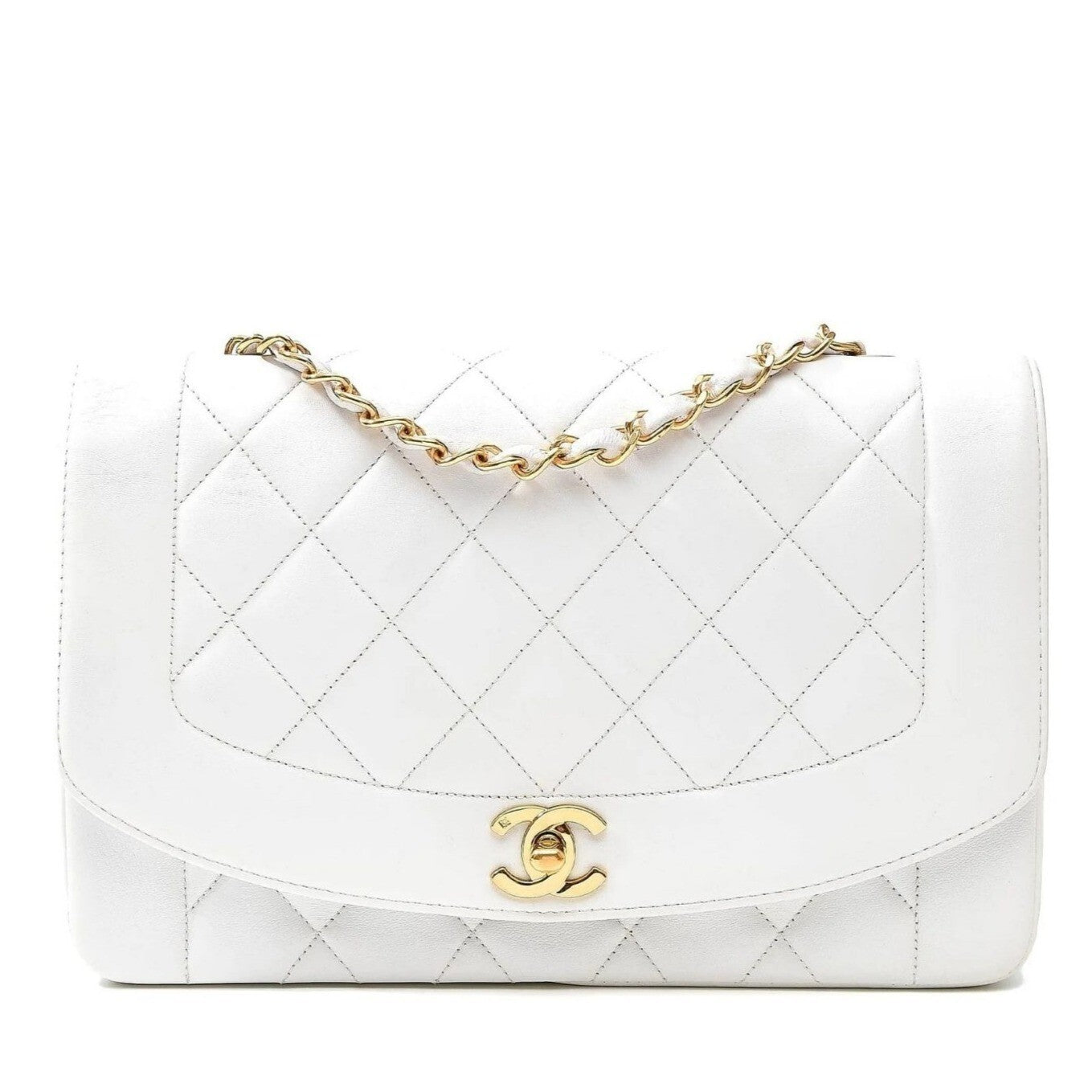 Chanel Diana Medium Single Flap Quilted Matelasse Lambskin Bag White