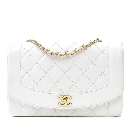 Chanel Diana Medium Single Flap Quilted Matelasse Lambskin Bag White