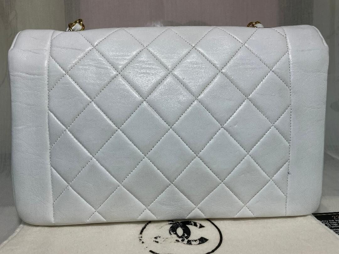 Chanel Diana Medium Single Flap Quilted Matelasse Lambskin Bag White
