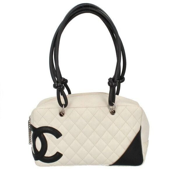 Chanel Cambon Quilted Ligne Shoulder Bowling Bowler Bag Tote White