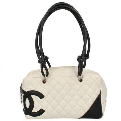 Chanel Cambon Quilted Ligne Shoulder Bowling Bowler Bag Tote White