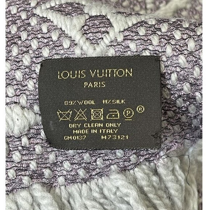 Louis Vuitton Logomania Silk Wool Scarf Monogram Grey Light Purple Pink