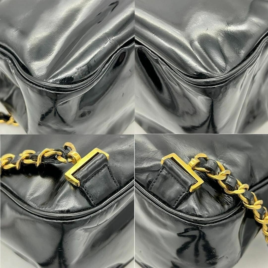 Chanel CC Vintage Backpack Bag Patent Leather Black Turnlock Chain